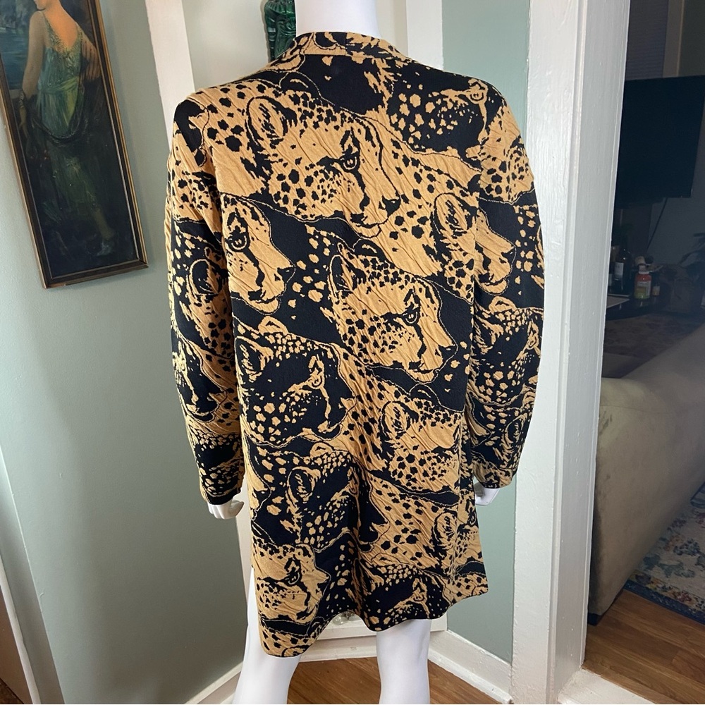 Chico's Sz 2 Cheetah Animal Print Jacquard Cardigan Duster Sweater Leopard Large - Picture 9 of 14